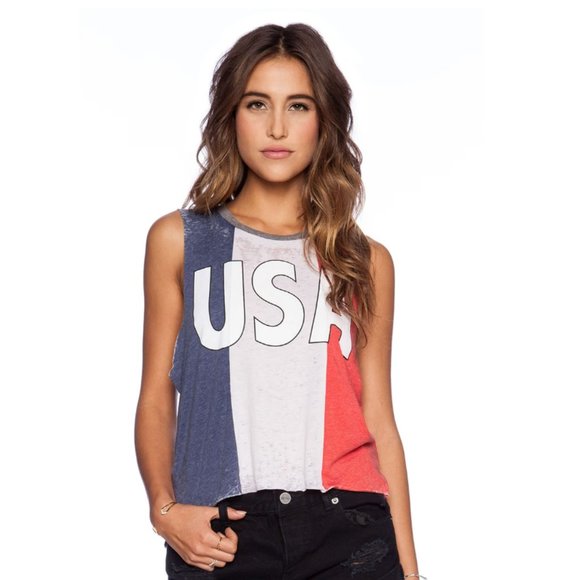 CHASER USA Distressed Graphic Muscle Tee Red White and Blue - Picture 1 of 4